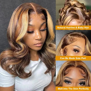 Perruque Lace Frontal Wig Ondulée Blondes de cheveux humains
