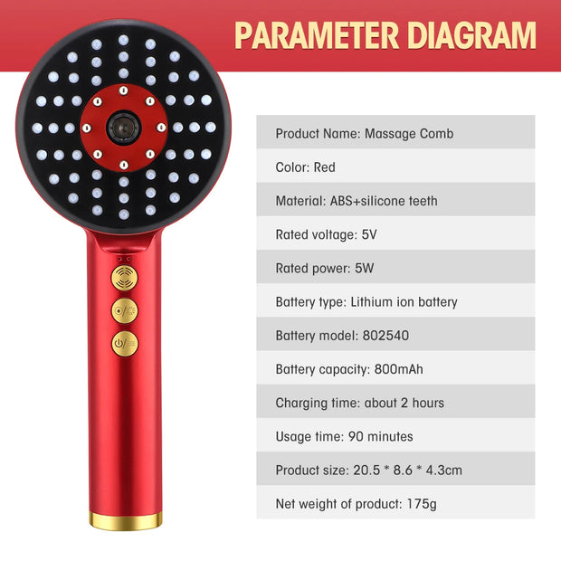 Masssages Comb Red Light Therapy Hair Follicle Comb Features