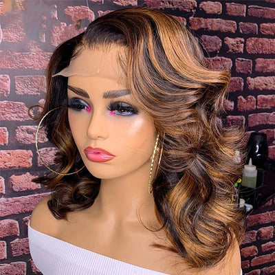 Perruque Lace Frontal Wig Ondulée Blondes de cheveux humains