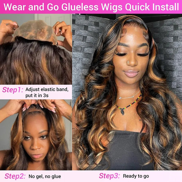Perruques ondulée sans colle Taille moyennes Qualité cheveux