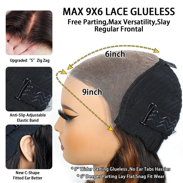Perruques ondulée sans colle Taille moyennes Qualité cheveux